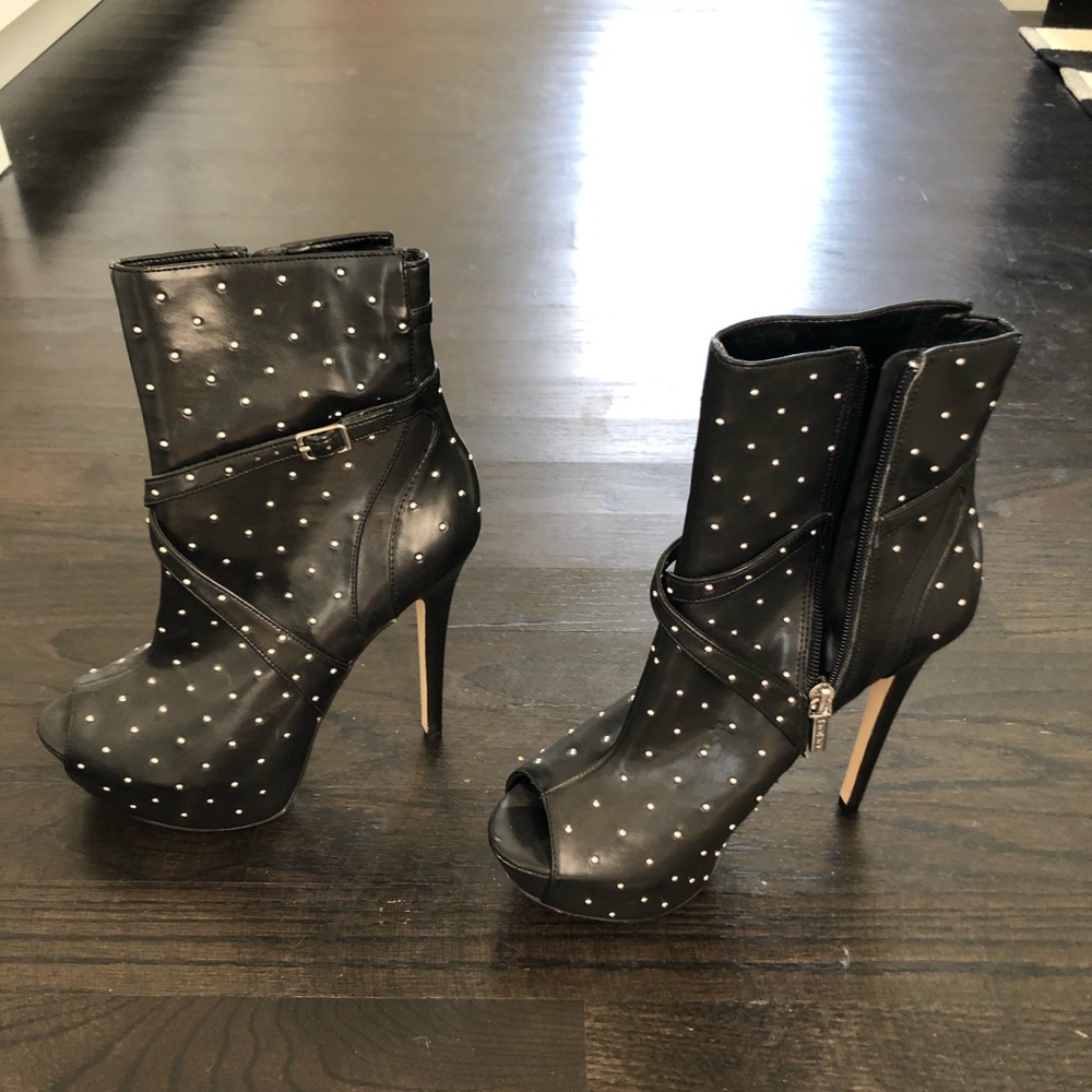 Bebe black peep-toe studded booties 7.5